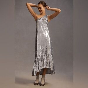 Maeve from Anthropologie Silver One-Shoulder Dress